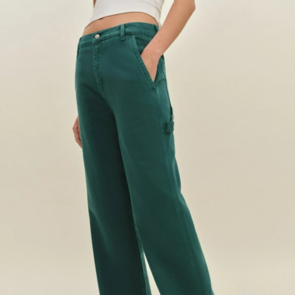 Reformation Diego Mid Rise Baggy Utility Jeans Green - Size 26 - NWT